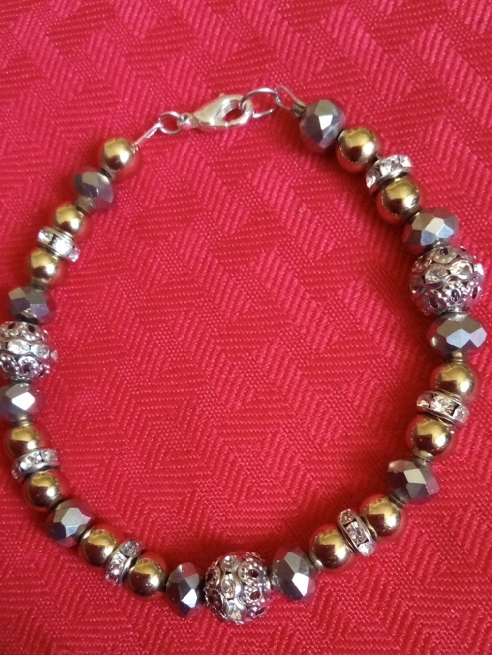 Golden and Silvery Rhinestone Beaded Bracelet